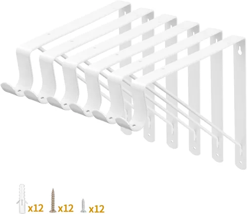 Vista 9 de Yarssihha Paquete de 2 Soportes para Barra de Armario, Soporte de Estante de Armario Montado en Pared de 12 x 10.4 Pulgadas, Soporte Negro