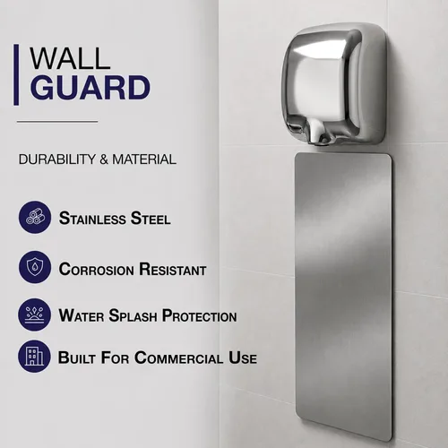 Vista 2 de 5Seconds - Protector de pared para secador de manos, protector contra salpicaduras de pared de acero inoxidable con tiras de cinta adhesiva Gris