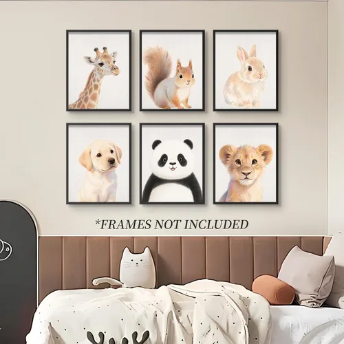 Vista 6 de VOLIX Juego de 6 arte de pared sin marco de animales de la selva para colgar en la pared de la habitación de los niños, guardería, fiesta