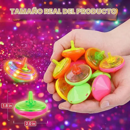 Vista 6 de Tops giratorios LED intermitentes para niños, recuerdos de fiesta a granel y premios de aula (clásico - 50 piezas)