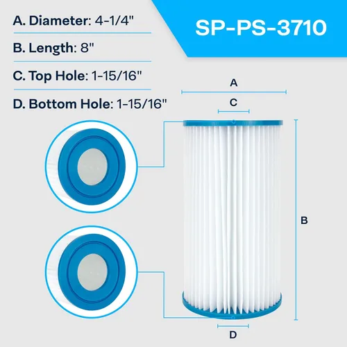 Vista 2 de SpiroPure Repuesto para Intex 29000E 59900E Tipo A 58631 59900 Unicel C-4607 Coleco F-120 Aqua Leisure Tamaño 2 Pleatco PC7-120 FC-3710 Cartucho