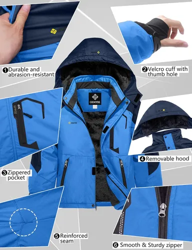 Vista 6 de GEMYSE Chaqueta de esquí impermeable para niño con capucha de forro polar resistente al viento, Nieve