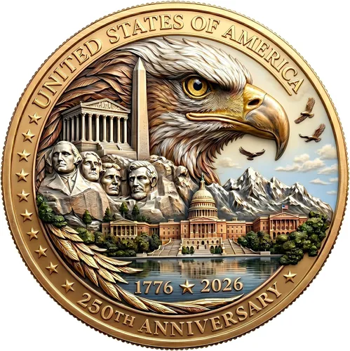 Vista 12 de Medalla Conmemorativa del 250 Aniversario de EE. UU. - Mercancía de América 250 con Águila Americana y Bandera de EE. UU. 250 Años de Libertad