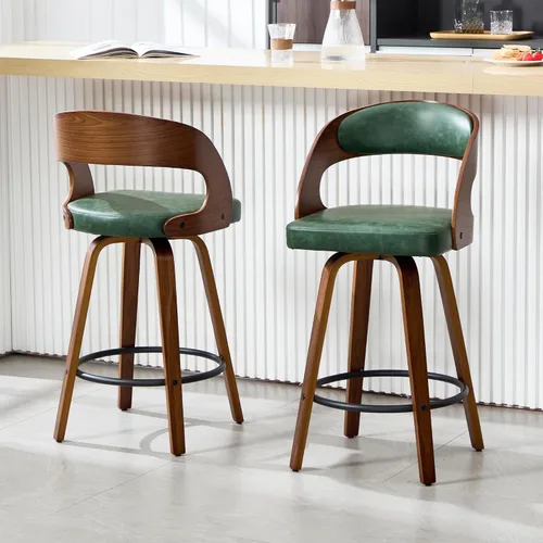 Vista 8 de VipDesk Taburetes de bar giratorios, Taburetes de bar de altura de mostrador de nogal con respaldo y brazos, Taburetes de bar tapizados modernos