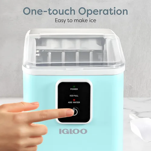 Vista 4 de Igloo Máquina de hielo de encimera autolimpiante, compacta y portátil, crea 26 libras por día, 8 piezas listas cada 7-8 minutos, incluye pala