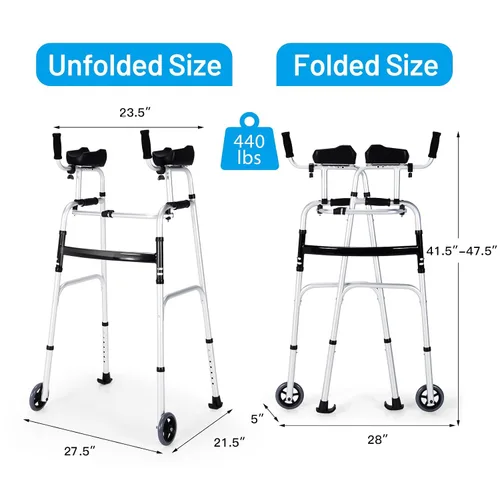 Vista 7 de Nightcore - Andador plegable estándar, auxiliar de rehabilitación, caminador con ruedas delanteras con altura ajustable y reposabrazos extraíbles