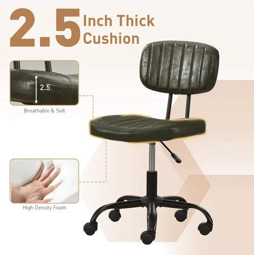 Vista 3 de DRMBOOK Silla pequeña de escritorio para oficina en casa con ruedas, cómoda silla de tocador sin brazos, silla giratoria para computadora, sin