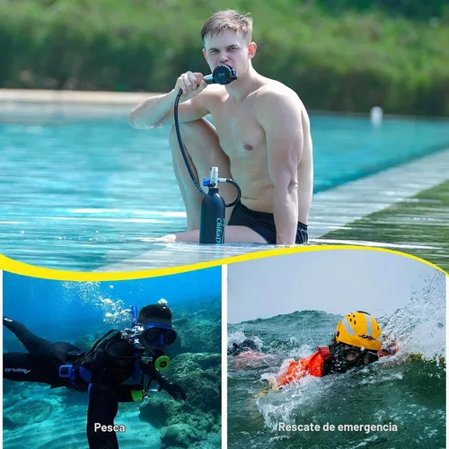Vista 2 de Mini tanque de buceo con capacidad de 1 litro, tanque de buceo portátil con bomba de mano, equipo de buceo apto para rescate de emergencia, pesca