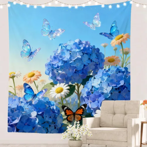 Vista 63 de Batmerry Peaceful Retreat Beautiful Landscape Polyester Tapestry, Blooming Garden Setting Lightweight Wall Hanging High-Definition Print Backdrop