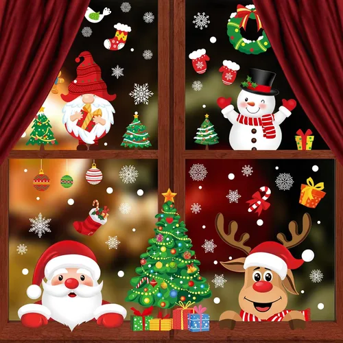 Vista 2 de Adhesivos Navideños para Ventanas 245 Piezas Calcomanías Navideñas Reutilizables de Doble Cara Impresas Autoadhesivas Decoraciones para Ventanas