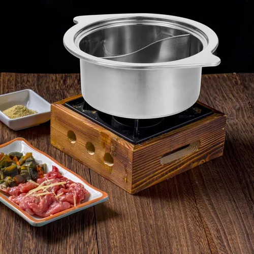 Vista 8 de ERINGOGO Olla caliente con divisor, olla antiadherente de acero inoxidable para Shabu Shabu, olla de sopa de doble cara, china para inducción
