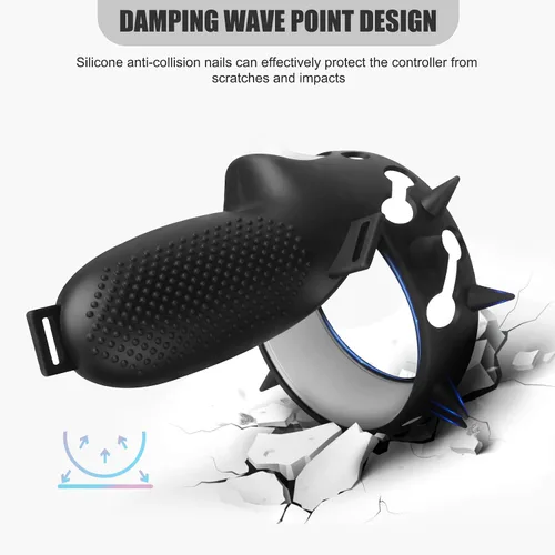 Vista 5 de MASiKEN Controller Grips Cover with Face Cover for Meta Oculus Quest 2 Anti-Throw Grips Spike Cover with Adjustable Wrist Strap and Sweatproof