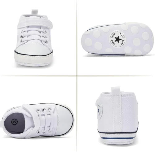 Vista 2 de BACSAC Zapatos altos de lona para bebés y niñas recién nacidos, zapatos deportivos para primeros pasos con gancho y bucle, transpirables, ligeros