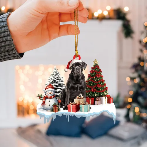 Vista 3 de Talataca Cane Corso - Adorno de Navidad plano 2D, cajas de regalo Cane Corso, decoración de árbol de pino, colgante de casa colgante para recuerdo