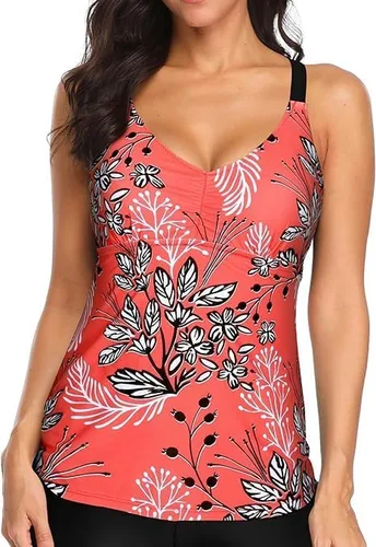 Vista 4 de Tempt Me Top de tankini para mujer, con cuello en V, control de abdomen, sin parte inferior