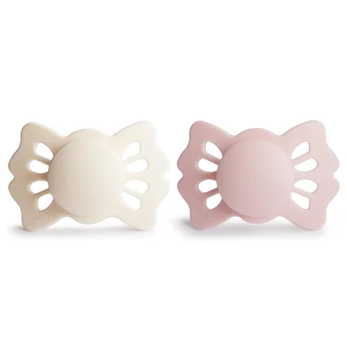 Vista 2 de FRIGG Lucky Symmetric SilkySoft - Chupete de silicona para bebé, fabricado en Dinamarca, sin BPA (crema/rubor, 0-6 meses)