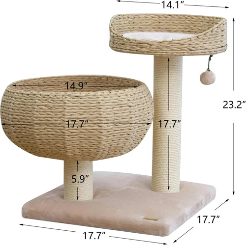 Vista 3 de PetPals tazón de cuerda de papel color natural con posadero para gato Beige Marrón