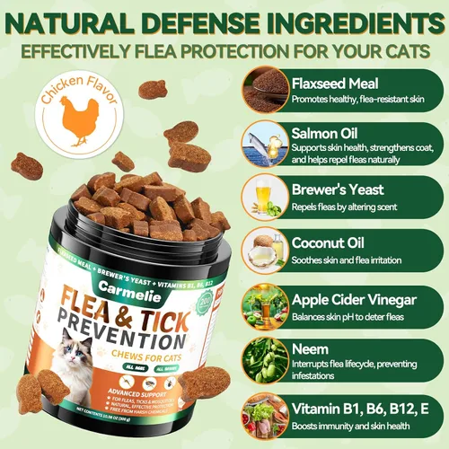 Vista 3 de Combo de pulgas masticables para gatos y perros, 200 masticables cada uno, prevención natural de pulgas y garrapatas para gatos y perros