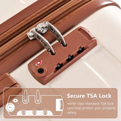 Vista 7 de Merax 3 piezas expandible Abs Hardshell Equipaje Sets Spinner Wheel Maleta TSA Lock Suit Case, Marfil marrón, Merax 3 piezas expandible Abs