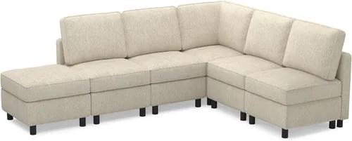 Vista 8 de Belffin - Sofá modular en forma de L de 107.1 pulgadas, 6 asientos Beige