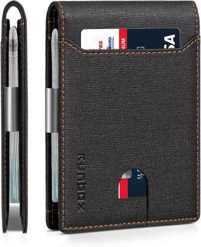 Vista 43 de RUNBOX - Carteras delgadas para hombre, cartera de piel con pinza para el dinero, cartera de bolsillo frontal con bloqueo RFID, tarjetero