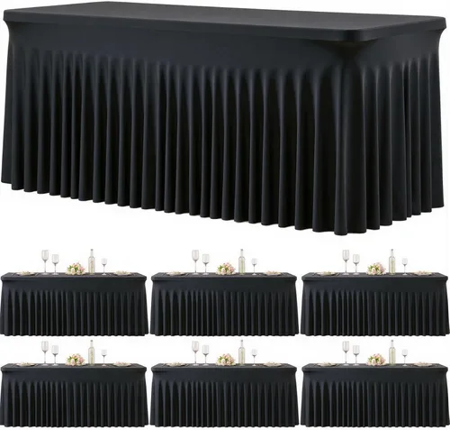 Vista 23 de Paquete de 2 manteles color azul bebé para mesas rectangulares de 6 pies, mantel ajustable de elastano, fundas de mesa elásticas de 6 pies, manteles