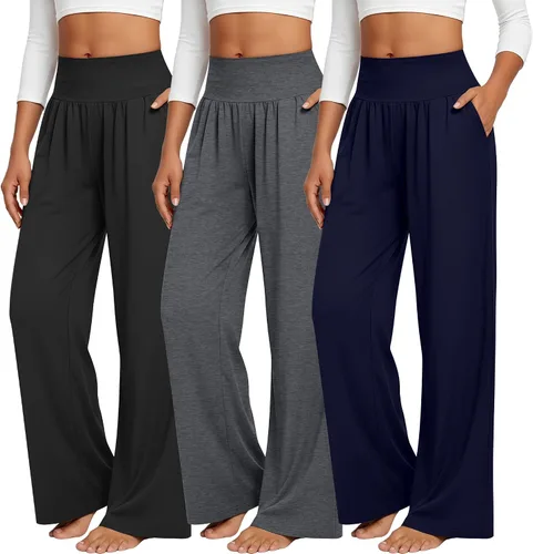 Vista 88 de Neer - Conjunto de 3 pantalones de yoga de pierna ancha para mujer - Pantalones deportivos cómodos, holgados, de cintura alta y casuales