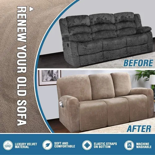 Vista 5 de Fundas elásticas para sillón reclinable, de terciopelo de lujo, para sofá reclinable de 3 cojines, funda para sofá reclinable súper suave, protector