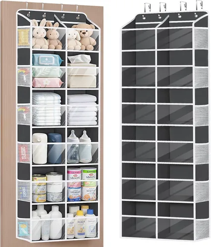 Vista 9 de Univivi Organizador para colgar sobre la puerta, 6 niveles detrás de la puerta con bolsillos profundos transparentes, organizador colgante para Beige