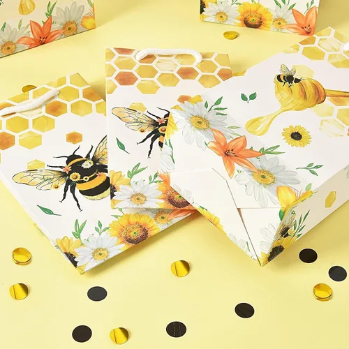 Vista 6 de WERNNSAI Paquete de 16 bolsas de regalo de abejas, suministros de fiesta de abejas, bolsas de recuerdo para niños y niñas, decoraciones