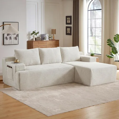 Vista 20 de Sofá modular Cloud de 97 pulgadas, moderno sofá deshuesado con diván, asiento profundo, sofá modular en forma de L, sofás de espuma de pana