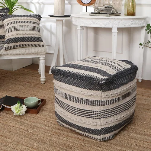 Vista 2 de REDEARTH · Puf acolchado otomano con relleno texturizado, cubo de almacenamiento, puf de asa, reposapiés para sala de estar, dormitorio, guardería