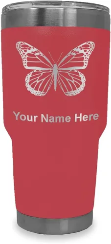 Vista 40 de LaserGram Vaso aislado al vacío de 20 onzas, mariposa monarca, grabado personalizado incluido (negro)