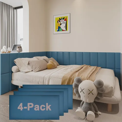 Vista 8 de YU LI 3DH 3D Almohadillas de pared anticolisión para niños, autoadhesivas, 4 piezas, paneles de cabecero en negro para pared, cabecero despegar