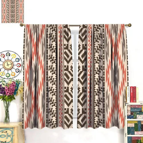 Vista 285 de Cortinas con patrón geométrico tribal, estilo suroeste, azteca, rústico, occidental, nativo americano, opacas, con bolsillo para barra, decoración