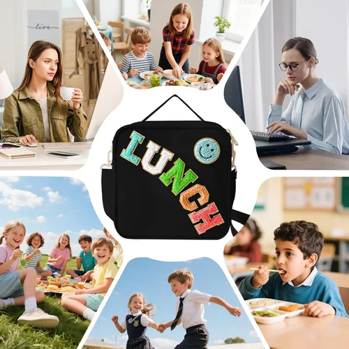 Vista 7 de Bolsa de almuerzo aislada con correa ajustable para el hombro, lonchera grande de nylon con aislamiento, bolsa de almuerzo reutilizable con asa