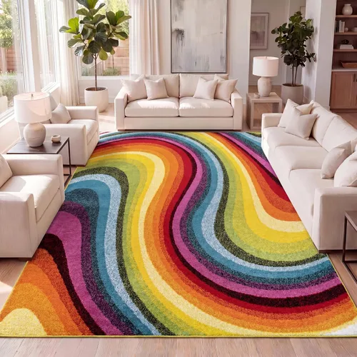 Vista 11 de JONATHAN Y Flow - Alfombra abstracta de 2 x 8 pulgadas, azul/mostaza/gris, moderna, costera, fácil de limpiar, para sala de estar, dormitorio