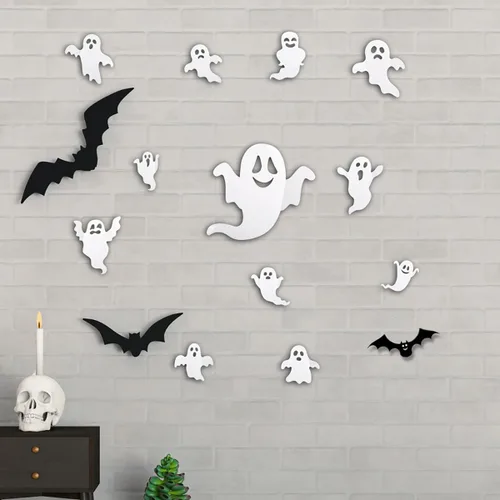 Vista 3 de Decoración de pared de Halloween, lindas calcomanías de fantasma, calcomanías de decoración de murciélagos 3D, 25 unidades, calcomanías de ventana