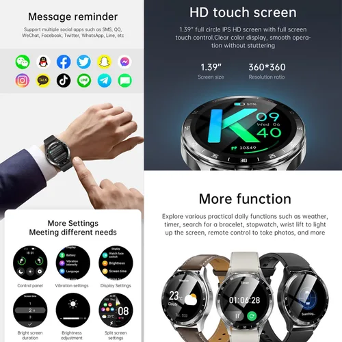 Vista 5 de X10 - Reloj inteligente con auriculares para iPhone, teléfonos inteligentes Android, 1.39 pulgadas, redondo, Bluetooth, llamadas, reloj inteligente