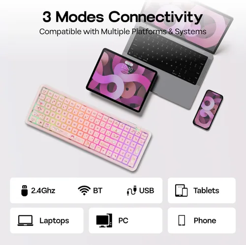 Vista 5 de MechLands X Maorbeng X100 PRO Membrane Gaming Keyboard with Number Pad, RGB Backlits, Wireless Computer Keyboard with 5000mAh Battery, BT/2.4G/USB-C
