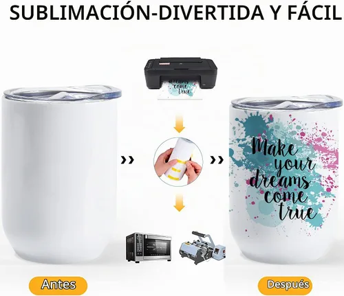 Vista 5 de AGH Vasos de vino de sublimación de 12 onzas, 4 tazas aisladas de acero inoxidable rectas para transferencia de calor de envoltura completa, tapa
