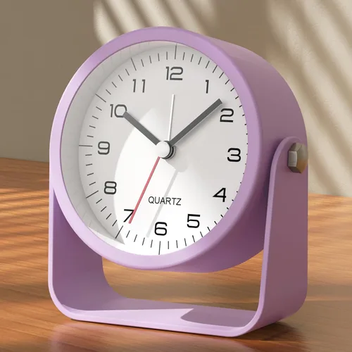 Vista 13 de AYRELY® Reloj despertador analógico pequeño de 3.5 pulgadas, funciona con pilas, bonito reloj de mesa con luz, ángulo ajustable para viajes, mesita