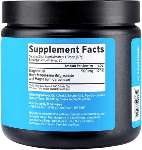 Vista 3 de InnoSupps Polvo de magnesio, mezcla mineral de doble acción con bisglicinato de magnesio y carbonato, promueve el alivio del estrés, la hidratación