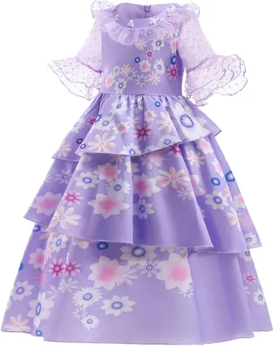 Vista 2 de Kids Mirabel Costume Dress Children Girls Isabella Princess Dress Up Halloween Fancy Party Suit 3-12 Years
