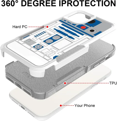 Vista 3 de Funda para iPhone 11, R2D2 Astromech Droid Robot Patrón Absorción de Golpes PC duro e interior de silicona híbrida de doble capa Armor Defender Case