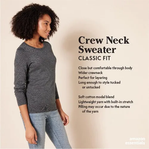 Vista 2 de Tienda Essentials Women's Long-Sleeve Lightweight Crewneck Sweater (Available in Plus Size)