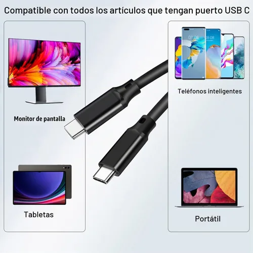 Vista 2 de Pocxwa - Cable de video USB-C a USB-C 3.2 Gen 2x2, cable de carga USBC de 240 W de 5 pies