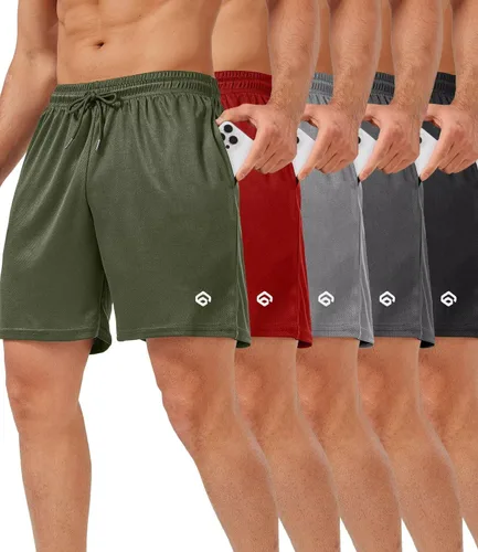 Vista 12 de lomsoe 5 Pack Gym Shorts Men 5 Inch Quick Dry Mesh Shorts Men Lightweight Training Athletic Running Shorts with Pockets