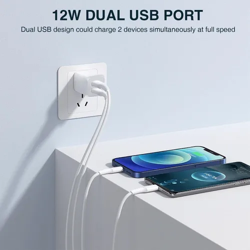 Vista 2 de Cargador de pared USB, caja de carga de bloque de enchufe de cargador de cubo de doble puerto Dual Port Wall Charging Adapter,USB A