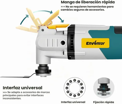 Vista 6 de Enventor Sierra multiherramienta, sierra oscilante eléctrica con 43 accesorios, mango auxiliar, máximo 22,000 OPM, 6 velocidades variables, ángulo